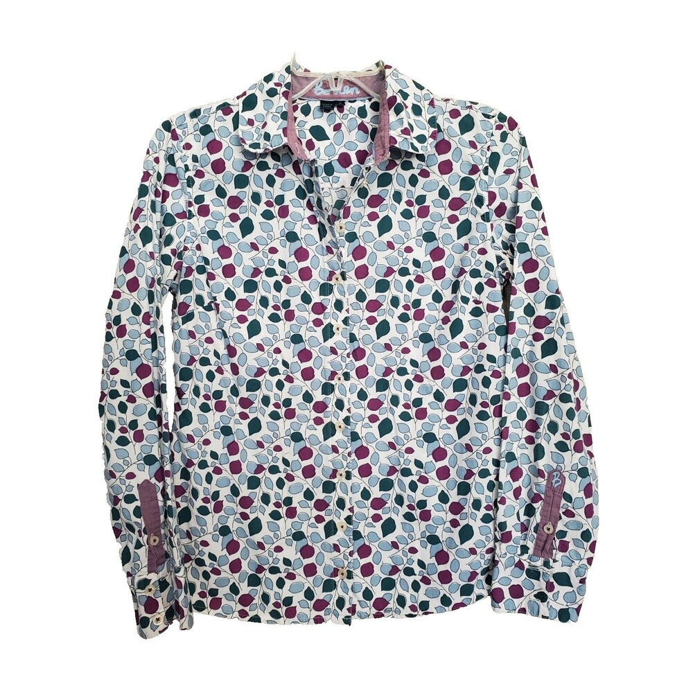 Boden White Button-Down Shirt with Pink and Teal Leaf Print